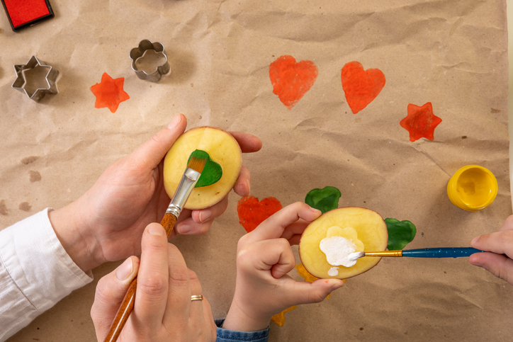 Print Potato Stamps. handmade gift wrapping with an exclusive print pattern.